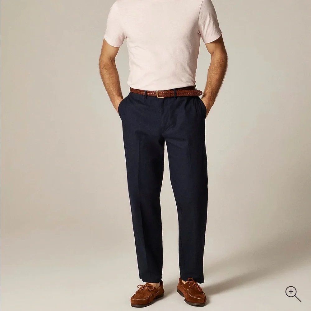 NWT J. Crew Men's Straight-fit creased stretch cotton-blend twill trouser Navy